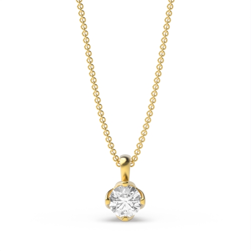 4 Prong Round Yellow Gold Crown Pendant Necklaces