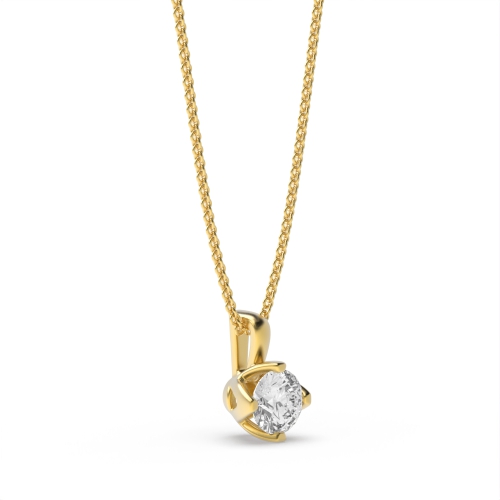 4 Prong Round Yellow Gold Crown Pendant Necklaces