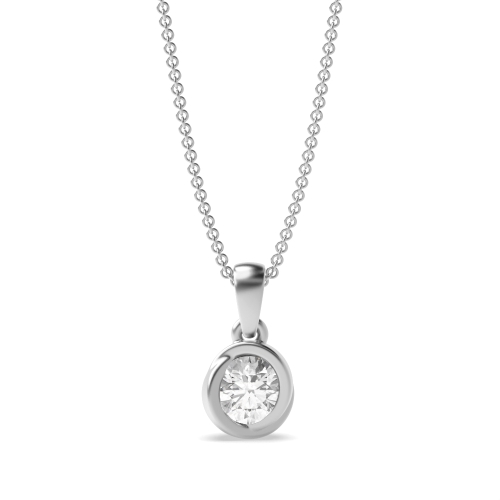 Channel Setting Round Silver Solitaire Pendant Necklaces