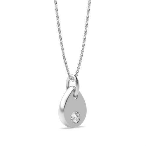 Bezel Setting Round Silver Naturally Mined Diamond Drop Pendant Necklace