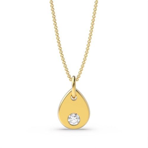 Bezel Setting Round Yellow Gold Tear drop disc Pendant Necklaces