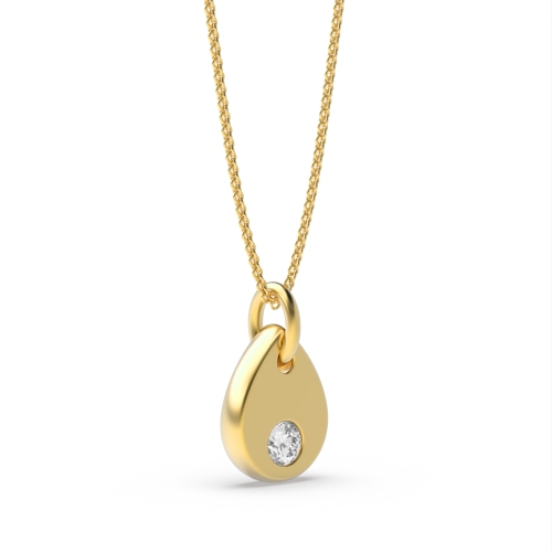 Bezel Setting Round Yellow Gold Tear drop disc Pendant Necklaces