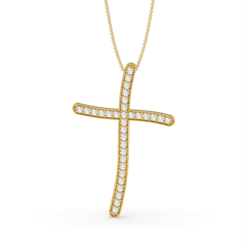 Pave Setting Round Yellow Gold Delicate Pendant Necklaces