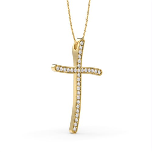 Pave Setting Round Yellow Gold Delicate Pendant Necklaces
