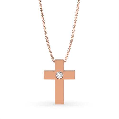 Flush Set Minimalist Single Diamond Cross Pendant Necklace (14.90mm X 10.30mm)