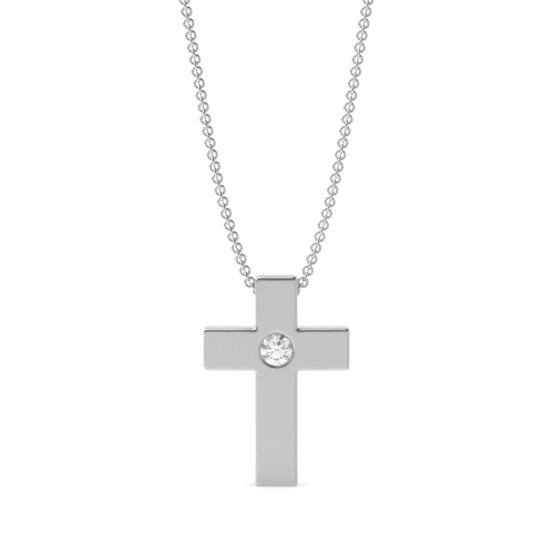 Flush Set Minimalist Single Moissanite Cross Pendant Necklace (14.90mm X 10.30mm)