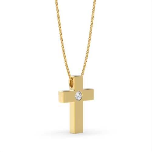 Flush Setting Round Yellow Gold Minimalist Pendant Necklaces