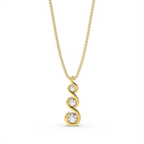 Bezel Setting Round Yellow Gold S link three stone Pendant Necklaces