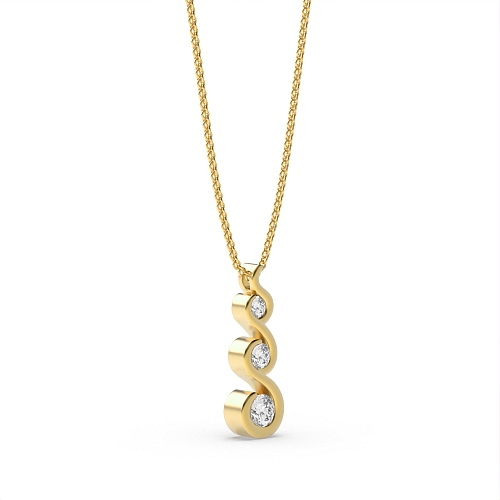 Bezel Setting Round Yellow Gold S link three stone Pendant Necklaces