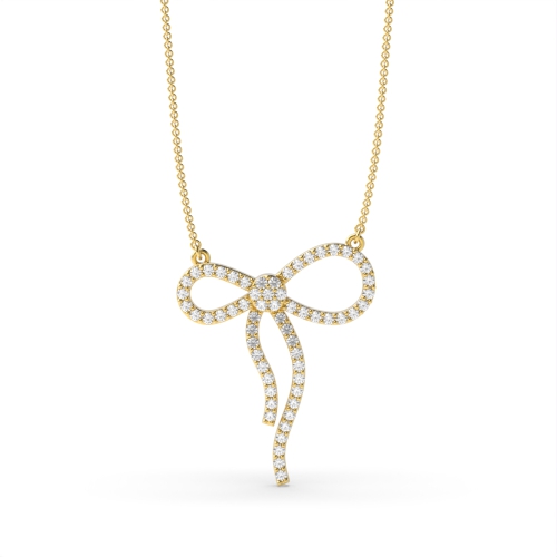 4 Prong Round Yellow Gold Unique bow Pendant Necklaces