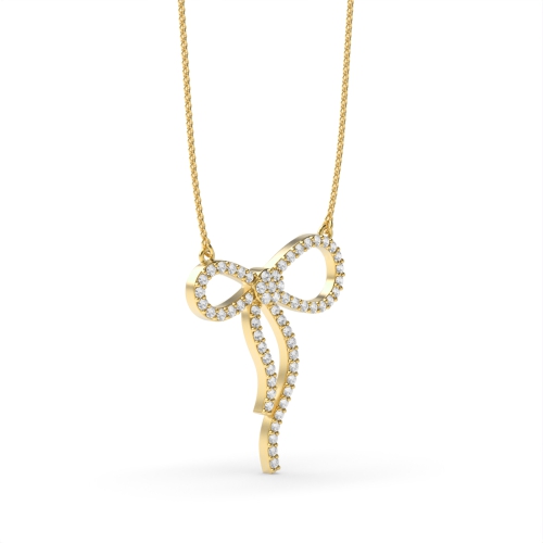 4 Prong Round Yellow Gold Unique bow Pendant Necklaces