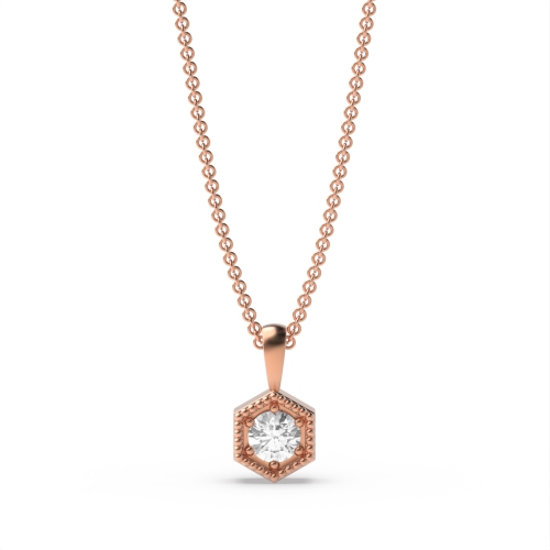 6 Prong Round Rose Gold Miliigrain hexagonal Pendant Necklaces