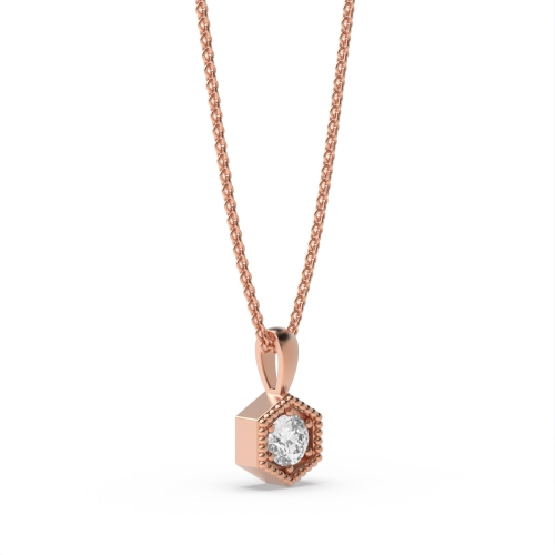 6 Prong Round Rose Gold Miliigrain hexagonal Pendant Necklaces