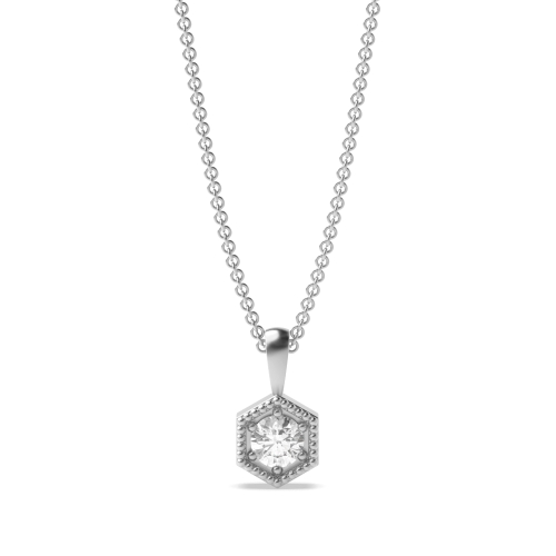 6 Prong Round Miliigrain hexagonal Pendant Necklaces