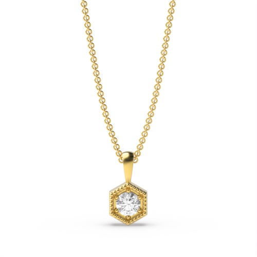 6 Prong Round Yellow Gold Miliigrain hexagonal Pendant Necklaces
