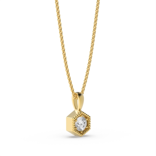 6 Prong Round Yellow Gold Miliigrain hexagonal Pendant Necklaces