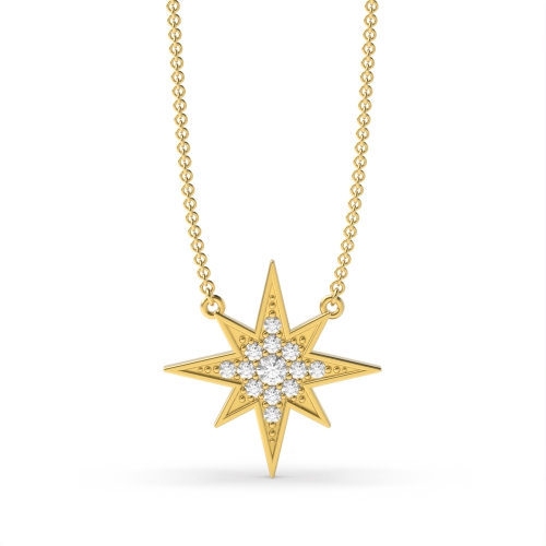 Pave Setting Round Yellow Gold Shooting star Pendant Necklaces