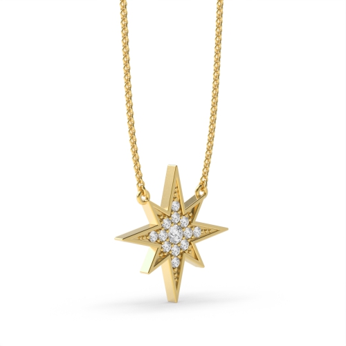 Pave Setting Round Yellow Gold Shooting star Pendant Necklaces