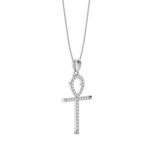 Pave Setting Round Moissanite Cross Pendant Necklace