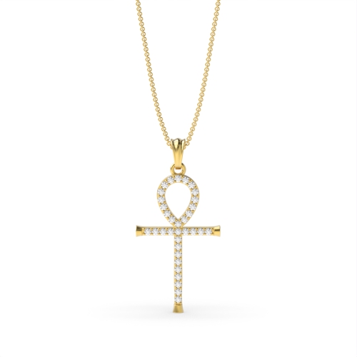 Pave Setting Round Yellow Gold Ankh Pendant Necklaces