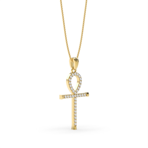 Pave Setting Round Yellow Gold Ankh Pendant Necklaces