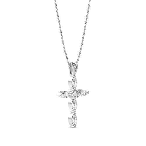 4 Prong Marquise Unique Moissanite Cross Pendant Necklace