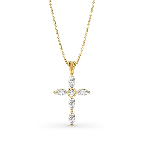 4 Prong Marquise Yellow Gold Unique Cross Pendant Necklace