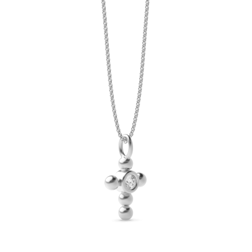 Bezel Set Minimalist Platinum and  Gold Diamond Cross Necklace  (12.0mm X 7.0mm)