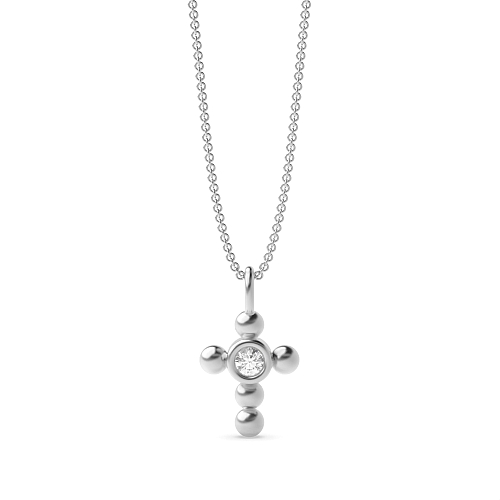 Bezel Setting Round Petit 12x7mm Cross Pendant Necklaces