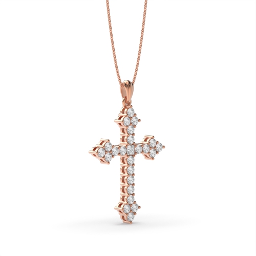Round Rose Gold Cross Pendant Necklace