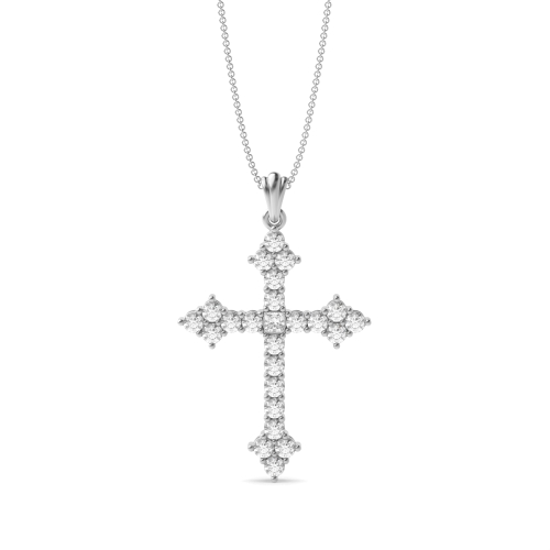 Pave Setting Cluster Platinum and  Gold Lab Grown Diamond Cross Necklace (44.0mm X 27.40mm)