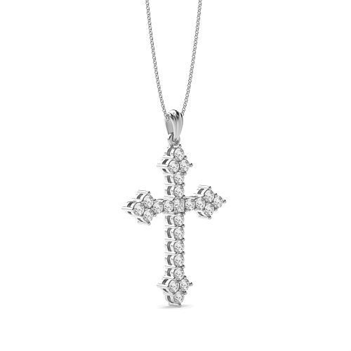 Pave Setting Round Cluster Lab Grown Diamond Pendant Necklaces