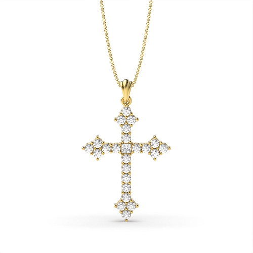 Pave Setting Round Yellow Gold Cluster Pendant Necklaces