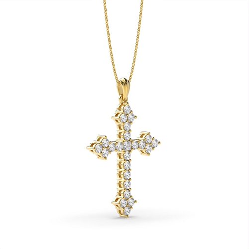 Pave Setting Round Yellow Gold Cluster Pendant Necklaces