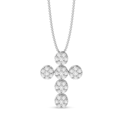 Pave Setting Cluster Lab Grown Diamond Cross Necklace for Womens (18.0mm X 13.40mm)