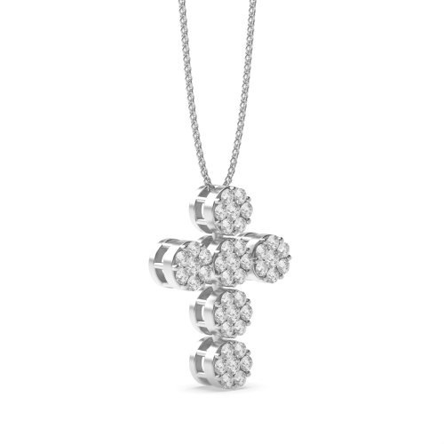 Pave Setting Round Cross Pendant Necklace