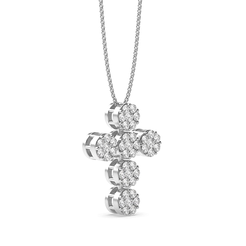 Pave Setting Round Clustered Lab Grown Diamond Pendant Necklaces