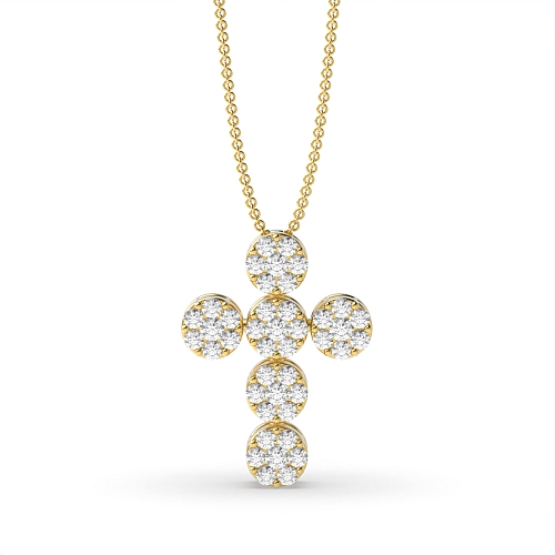 Pave Setting Round Yellow Gold Clustered Pendant Necklaces