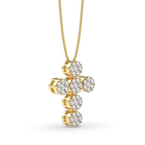 Pave Setting Round Yellow Gold Clustered Pendant Necklaces