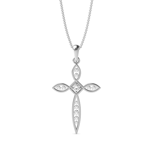 Channel Setting Round Moissanite Cross Pendant Necklace