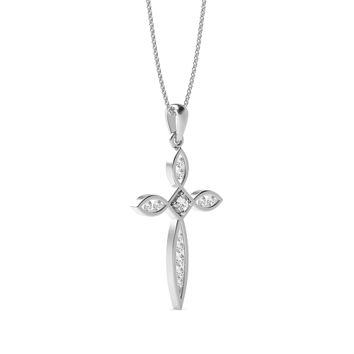 Channel Setting Round Moissanite Cross Pendant Necklace