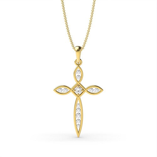 Channel Setting Round Yellow Gold Designer Pendant Necklaces