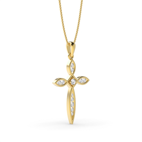 Channel Setting Round Yellow Gold Designer Pendant Necklaces