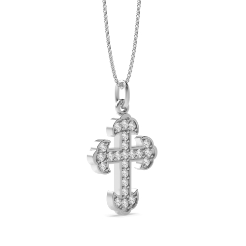 Pave Setting Round Cross Pendant Necklace