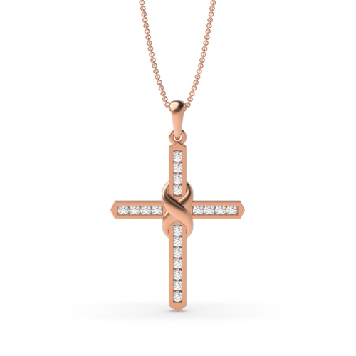 Knot Style Platinum and  Gold Cross Pendant Necklace for Womens (30.20mm X 19.0mm)