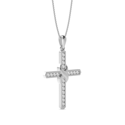 Channel Setting Round Cross Pendant Necklace