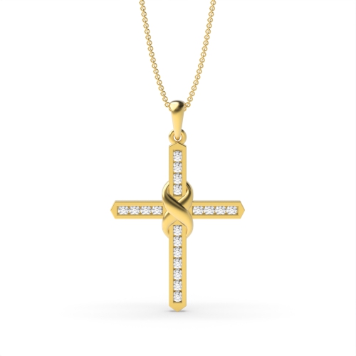Channel Setting Round Yellow Gold Knot style Pendant Necklaces