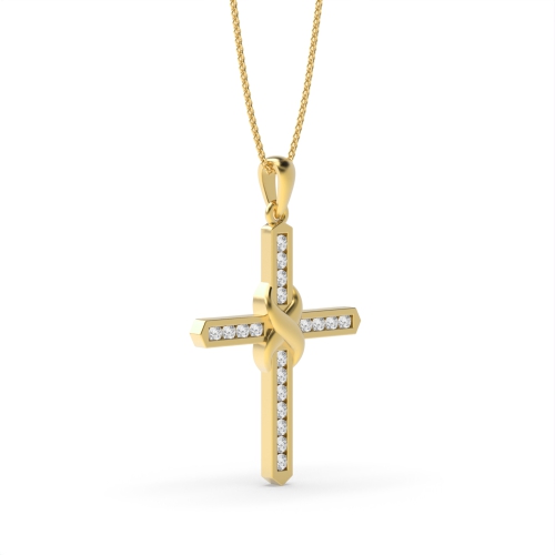 Channel Setting Round Yellow Gold Knot style Pendant Necklaces