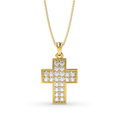 Pave Setting Round Yellow Gold 2 row Pendant Necklaces