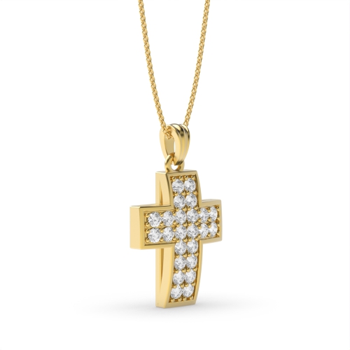 Pave Setting Round Yellow Gold 2 row Pendant Necklaces